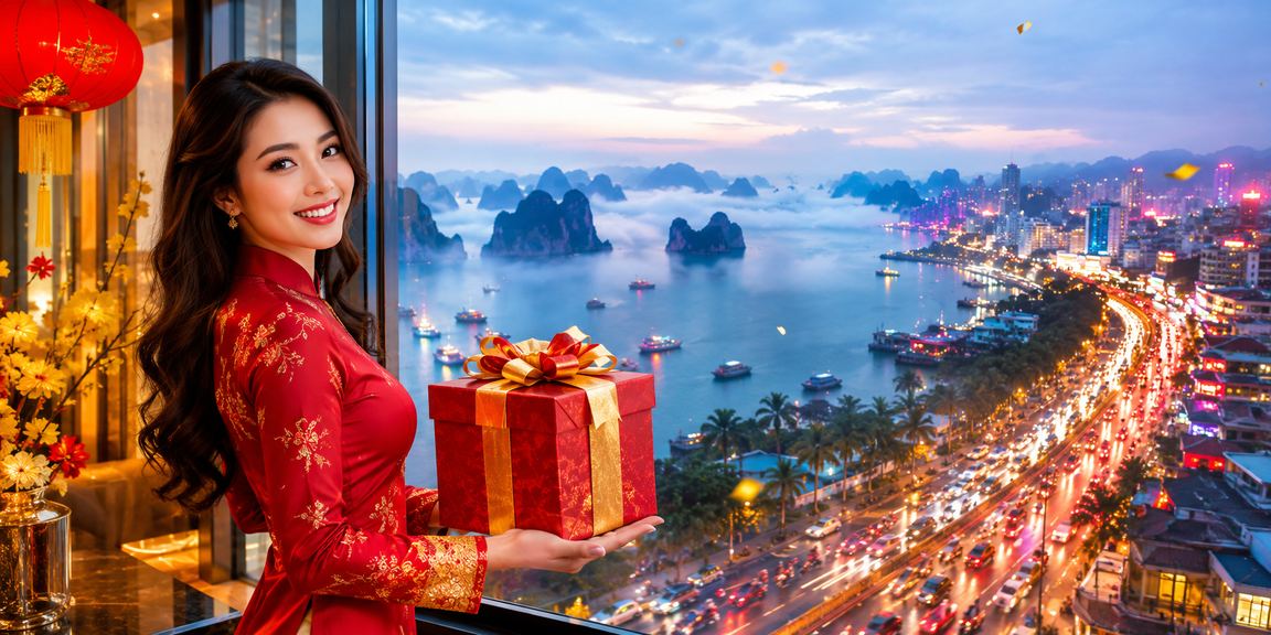 Kết quả xổ số điện tử rực rỡ trên nền ánh đèn neon vịnh Hạ Long